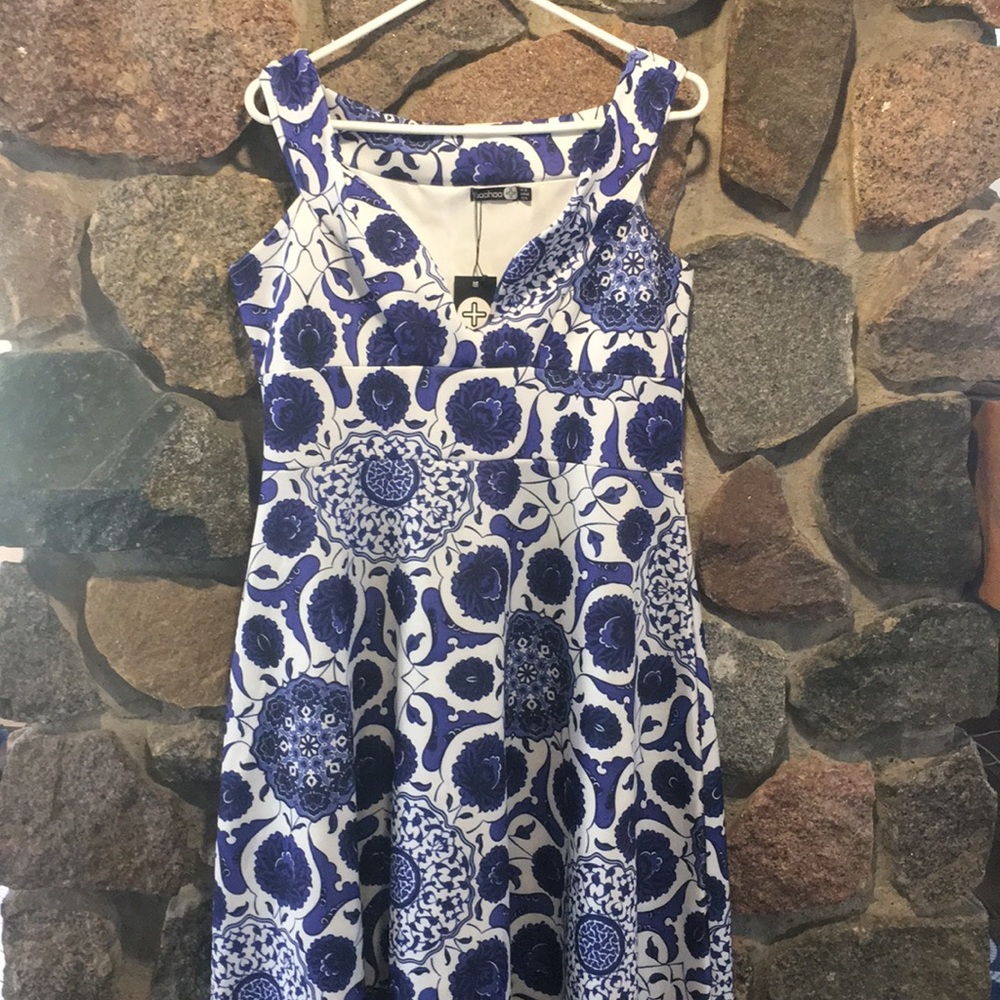 Blue Patterned Dress with off the shoulder option